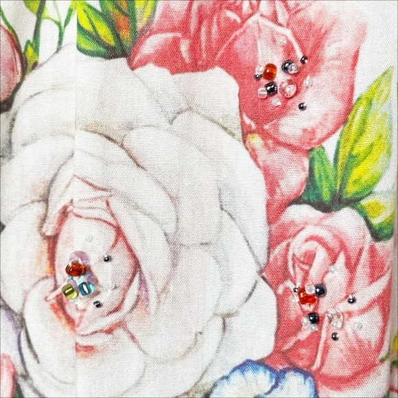 Aratta Silent Journey Button Up Tunic Shirt XS boho floral top stripes beaded - Picture 8 of 14